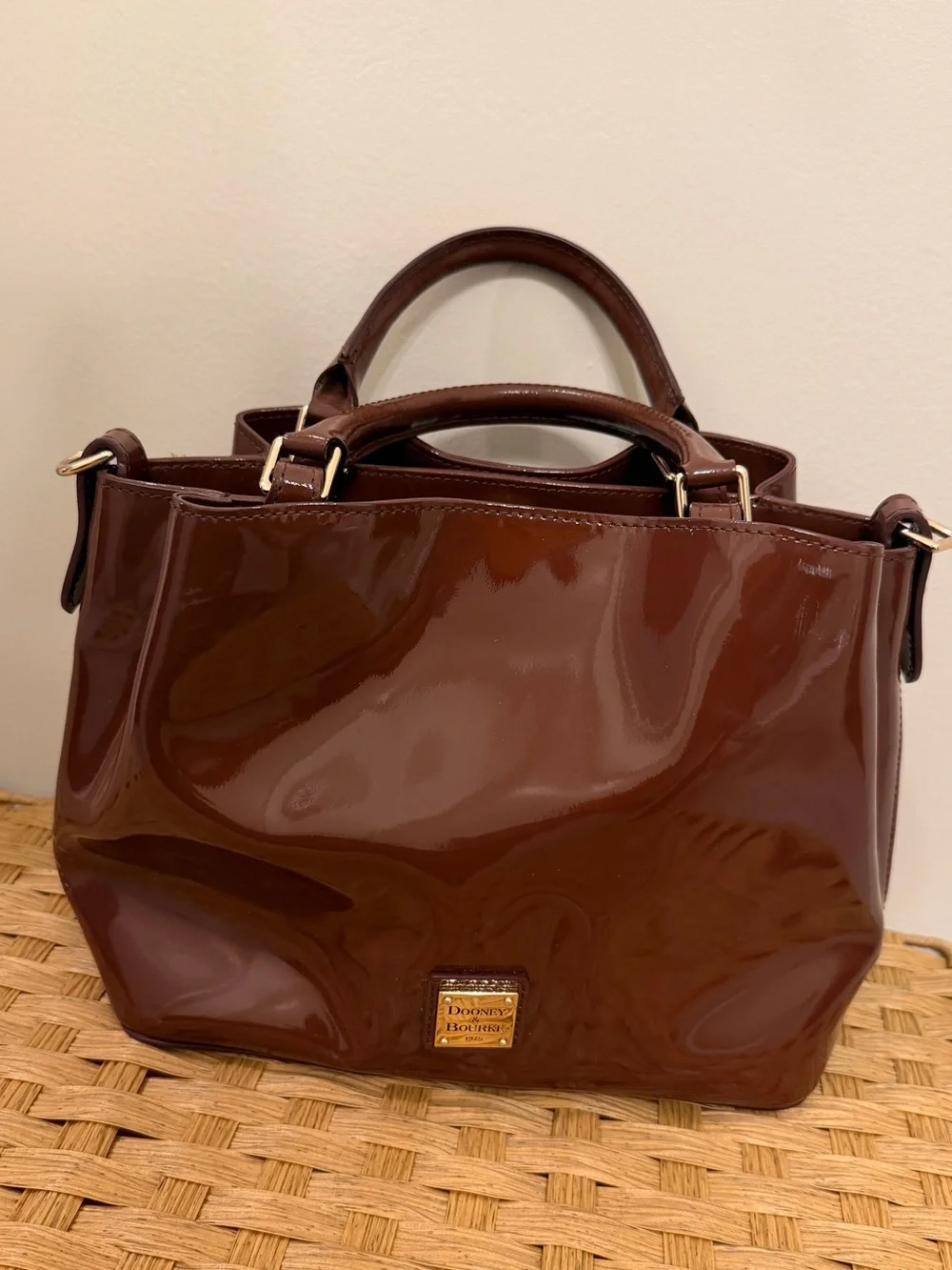 Dooney & Bourke Glossy Brown Patent Satchel